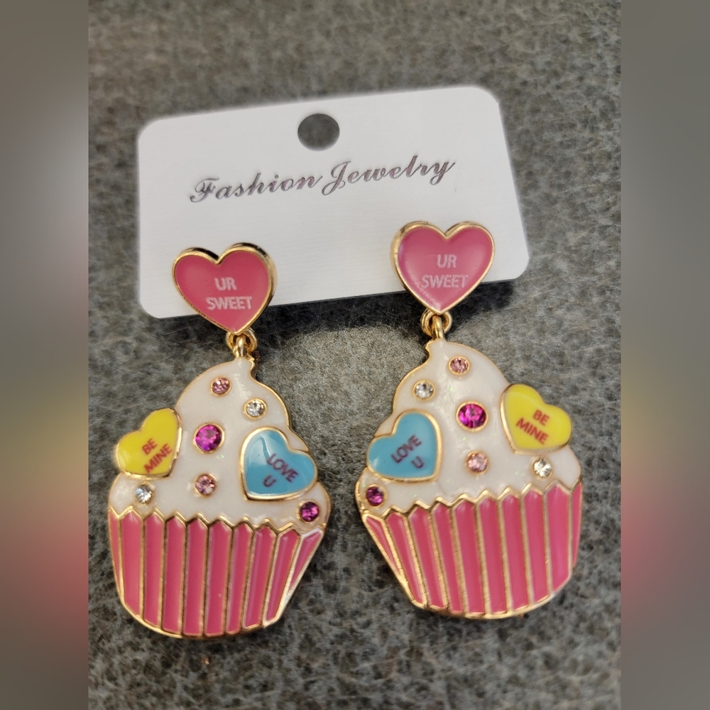 Colorful Cupcake Heart Earrings